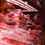 macro photography of meat in chiller